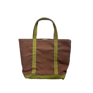Rare Vintage 90’s LL Bean Boat and Tote Bag Brown Canvas  12x5 x12 Green Trim